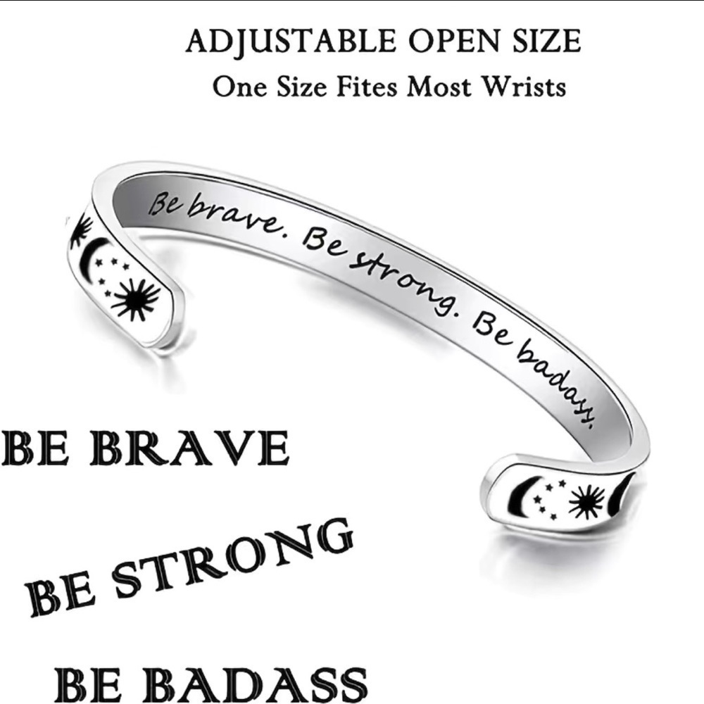NEW Inspirational Moon & Star Be Badass Stainless Steel Adjustable Cuff Bracelet - Picture 2 of 5